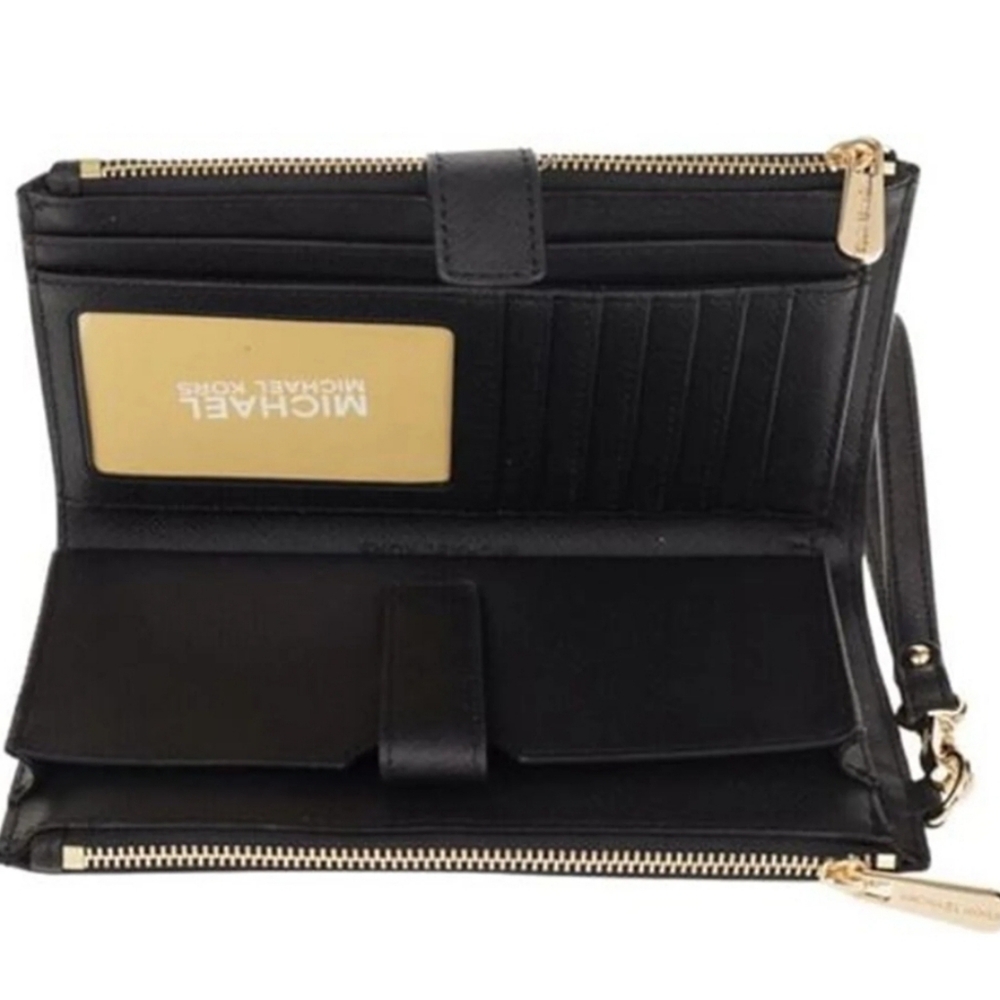 Michael Kors Jet Set Travel Double Zip Wristlet Black Saffiano Wallet Leather - Picture 11 of 15